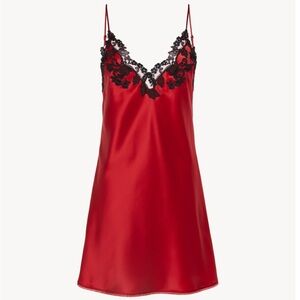 La Perla MAISON Red silk slip dress with frastaglio